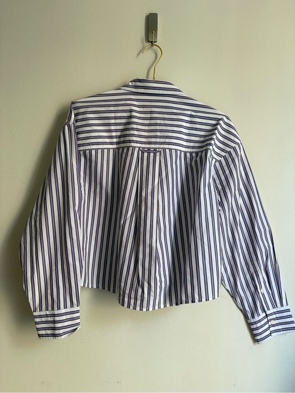 NWT J. Crew Cropped Boxy White Button-Down Shirt with Purple Stripes - Picture 5 of 5